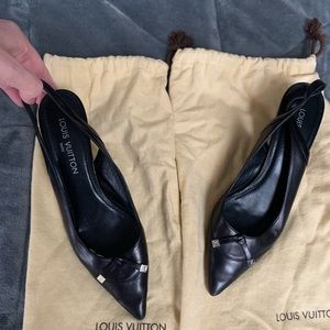 Louis Vuitton kitten heel sling back shoe.